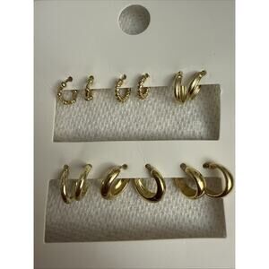 NWT Women Stud Back Small Hoop Earrings 6 Pair Set Brass Plated Fashion Jewelry